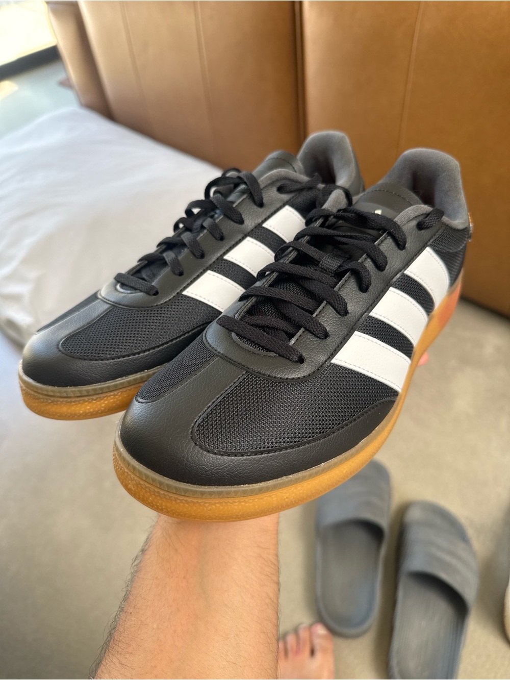 adidas Black and White Sneakers with Gum Sole